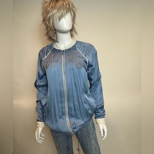 Willow & Clay Light Blue Reversible Satin Bomber Jacket